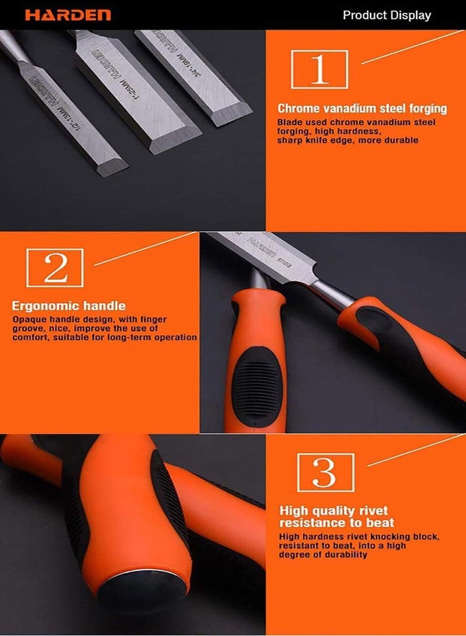 Harden 4 Pcs Professional Wood Carving Chisel Set - CRV Steel, Sharp, Ergonomic Handle - 6mm, 13mm, 19mm & 25mm - Image 3